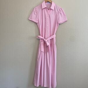 J McLaughlin Makenna Cotton Shirt Dress Womens Size Medium Drop Waist Baby Pink